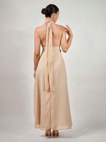 Andrea Bello Robe en mousseline de soie fluide à col V profond et dos nu pour mariage, printemps été