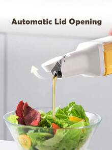 1 件 500 毫升厨房用橄榄油分配器瓶、自动翻转醋分配器、防漏酱油分配器、玻璃调味瓶、防滴漏喷嘴烹饪分配器 - 白色 - 查看 3