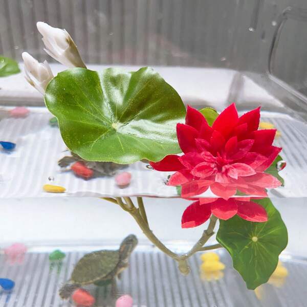 3pcs Mini Lifelike Lotus Flower And Leaves, Artificial Plants For Fish Tank, Home Decor Fake Flowers And Leaves,Garden Decor,Outdoor Plant,Gardening,Fake Flowers