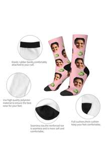 1 Pair Customizable Face Pink Lemon Pattern Mid-Calf Socks For Men, Holiday Gift