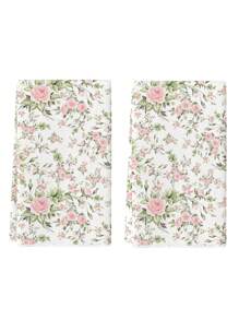 2 pièces Serviettes de cuisine à motifs de fleurs et d'oiseaux. Serviettes de ferme à motifs aquarelle à carreaux, roses, tournesols, oiseaux et papillons. Linge de cuisine, d'essuyage, à thé pour la cuisine, le restaurant et la table de salle à manger