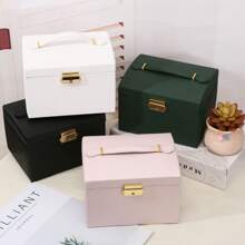 1pc Luxury Leather 3-Drawer Jewelry Box, Travel Carrying Jewelry Organizer For Earrings, Necklaces & Other Accessories With Lock