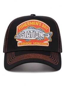 1pc Men's Hat Cartoon Embroidery Multi-Color Summer Shade Casual Fashion Daily Accessories, Unisex, Good Gift, Travel, Outdoor, Vacation, Seaside, Beach, Running