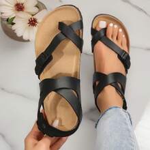 Women's Adjustable Buckle Non-Slip Sandals,Comfortable Arch Support Strap Cork Insole Slippers - màu đen - Xem 3