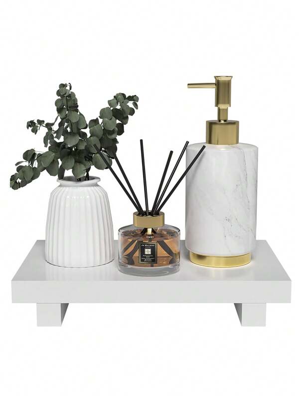 Organizador de balcão de banheiro, 1 peça, pedestal de madeira, bandeja para decoração de casa de fazenda, porta-sabonete para cozinha, 8,6" x 3,5" - Branco, para férias na praia, coleção de banheiro, coleção de quarto, grande capacidade