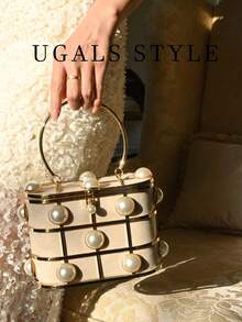 Luxury 2024 Women'S Bridal Wedding Purse Party Prom Rhinestone Pearl Woven Crossbody Bag Fashion Evening Flower Bucket Bags - White - View 3