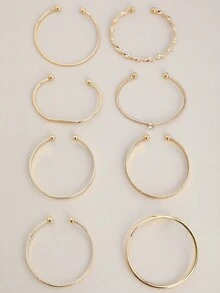 8件套欧美风格手链套装，锤纹、花卉、夸张六芒星设计，扭扣手链，珠宝礼品 - 金黃色 - 查看 6