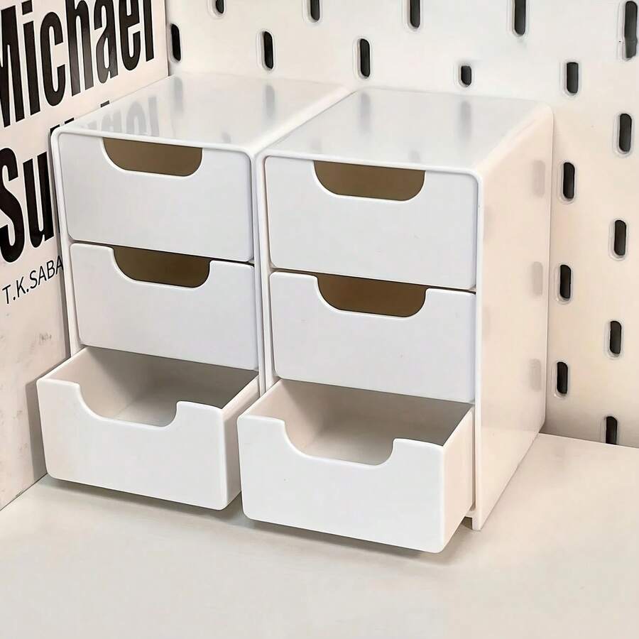 2 件白色三层抽屉整理盒 - 非常适合办公用品、发夹、珠宝和化妆品存储 - 设计紧凑可爱，非常适合办公桌整理、家庭使用、办公桌抽屉整理器、珠宝盒