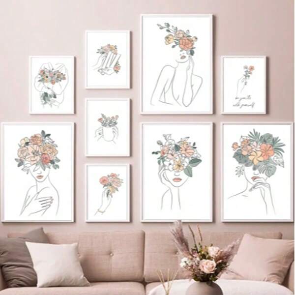 1/6PCS Optional Frame Posters Wall Arts Modern Abstract Minimalist Wall Art Posters Living Room Decor ,Wall Art With Frame