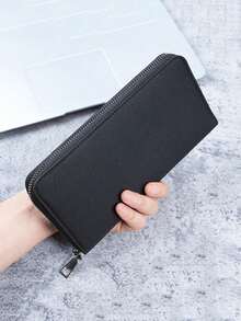长款男士拉链钱包大容量手拿包手机包休闲商务卡位女士钱包钱包男式长款钱包 - 黑色 - 查看 1