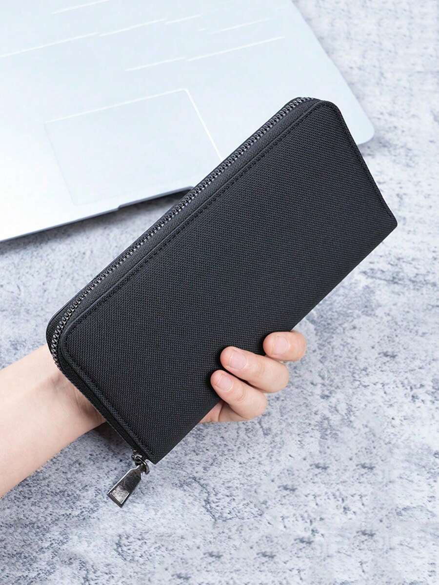 长款男士拉链钱包大容量手拿包手机包休闲商务卡位女士钱包钱包男式长款钱包 - 黑色 - 查看 1