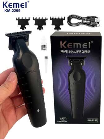  Cortadora de pelo inalámbrica Kemei 2299 para barbero, recortadora cero hueco de 0 mm, cortadora de detalles profesional, cortadora eléctrica profesional cero hueco, recortadora de esculpido eléctrica, recortadora de barba y cabello, recortadora T-Blade