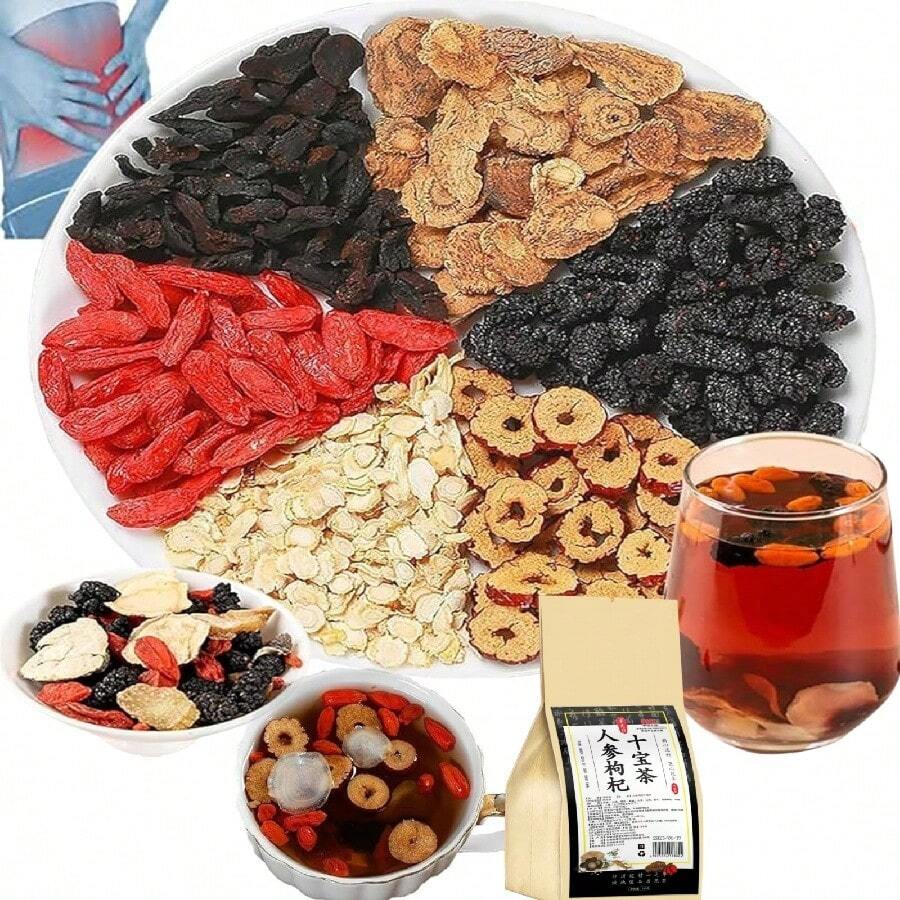 Té renal de ginseng "Diez Tesoros", 10 ingredientes valiosos, bolsita de ginseng "Diez Tesoros", té de hierbas chino para el cuidado renal, ideal para hombres y mujeres. - Multicolor - Ver 1