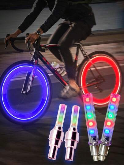 A Pair Of LED Flashing Color Tire Hub Lights For Bicycles, Car Bicycles And Motorcycles, 4 Styles Of LED Hub Lights, Warning Lights, Suitable For Bicycles, Motorcycles And Cars, Flashing Color Tire Hub Cover Lights (Including Batteries)