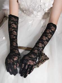 1 Pair Women Lace Embroidered Gloves, Suitable For Weddings, Parties, Halloween Wedding Valentine's Day Valentines