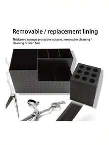 Barber Scissor Rack - Plastic Barber Shop Tool Organizer For Scissors And Tools, Professional Hair Salon 6 Grid Scissors Storage Box, Scissors Holder, Storage Box Barber Tool Holder, Barber Scissors Storage Box, Removable Lining, Non-Slip Bottom (Black, White), Back To School, Travel Holiday Essentials, Hair Accessories For Women, Slick Back Brush, Hair Dryer, Hair, Barber, Hair Tools, Hair Products, Hair Dryer, Hair Brush, Barber, Hairdressing Equipment, Hairstyle, Hairdressing, Barber Accessories, Barbershop, Hairdressing Equipment - Multicolor - View 6