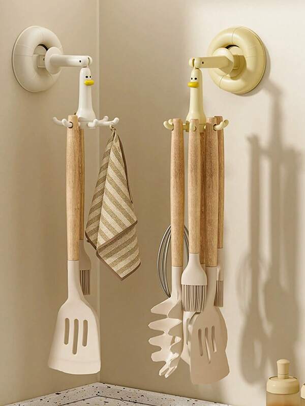1 pieza Gancho con forma de pulpo con ventosa creativa, colgador de utensilios de cocina sin taladro, toallero de baño, diseño de pato lindo