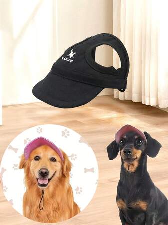 1 件可调节狗狗遮阳帽，带松紧带 - 防水宠物帽，适合小型、中型和大型犬 - 无纺布防紫外线户外遮阳帽