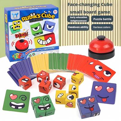 41 块表情变化拼图积木蒙特梭利立方体、桌面游戏、双人玩具、拼图礼物