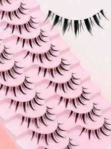 10 Pairs Clear Natural Simplified Cross Eyelashes, Korean Style - Black - View 7