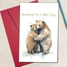 一张带信封的熊抱慰问卡 - 适合任何人、宠物丢失、丧亲和渴望 - 极简主义设计