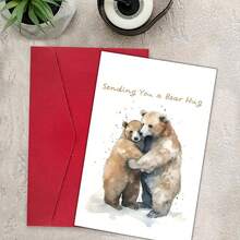 一张带信封的熊抱慰问卡 - 适合任何人、宠物丢失、丧亲和渴望 - 极简主义设计