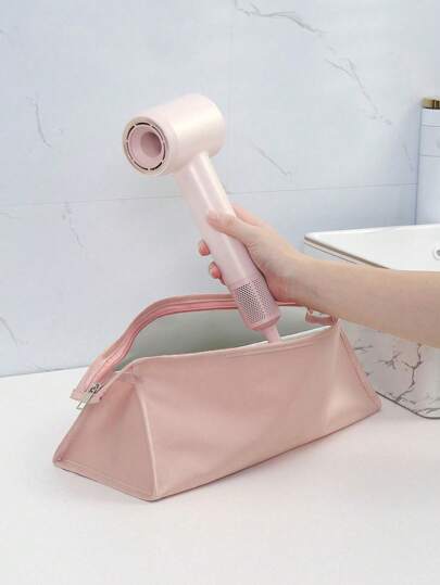 1pc PU Leather Travel Case Portable Storage Bag Solid Color Zipper Hair Dryer Storage Bag, Waterproof Dustproof Handle Hair Rollers Travel Bag, Lightweight Hair Dryer Protective Case , Large Capacity, Household Storage Organization For Holiday,Bedroom, Bathroom, Office, Desk Travel Essentials Travel Accessories Travel Must Haves