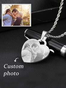 Personalized Men's Stainless Steel Necklace With Customizable Photo,Ideal For Family, Couples, And Pets - Silver - View 1