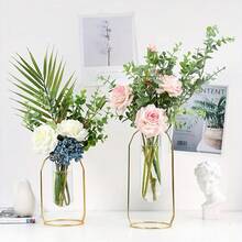 1pc Metal Flower Stand With Transparent Glass Vase, Minimalist Modern Creative Home Floral Hydroponic Decor Home Decor Back To School Room Decor School Supplies Flower Vase