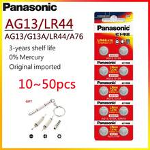 Panasonic 10-50 pieza(s) Batería AG13 A76 LR44 357 SR1154 SR44 LR 44 1.5V Alcalina para reloj, calculadora, juguete, pila tipo botón