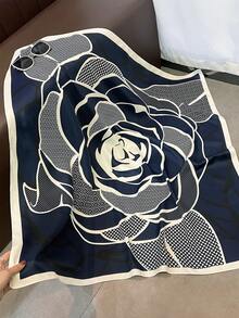 1pc Printed Polyester Twill Square Scarf, Suitable For Sun Protection And Hair Styling - Coffee Brown - View 4