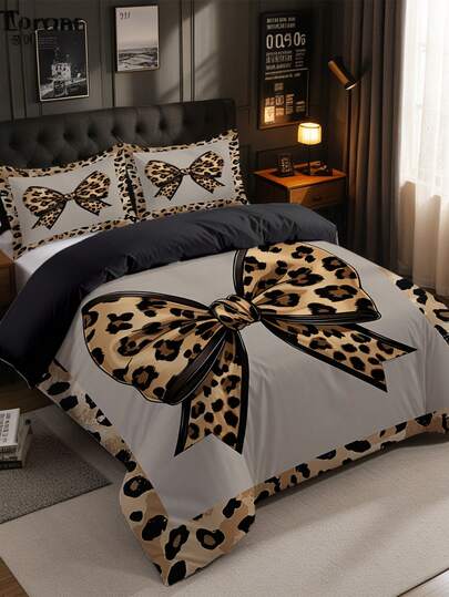 Juego de ropa de cama de 3 piezas con estampado de leopardo (1 funda nórdica + 2 fundas de almohada, sin edredón incluido), con un diseño de estampado de leopardo sexy y cautivador, suave y amigable con la piel, aliviando la fatiga visual, adecuado para todas las estaciones, cierre con cremallera, aplicable para decoración de cama de hotel, dormitorio, habitación de invitados y dormitorio, baja alergenicidad, fácil de cuidar, ligero y con estilo, transpirable.