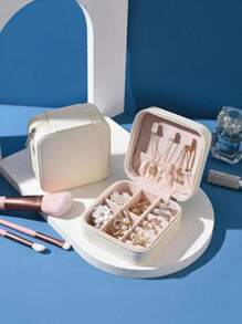 1pc Miniature Jewelry Storage Box, Display Case, Travel Jewelry Organizer Zipper Box For Earrings Necklace Rings, Leather Jewelry Box, Mini Ring And Necklace Storage, Suitable As Valentine's, Christmas, Halloween, New Year Gift For Her, Girl, Girlfriend - Upgraded Version With Anti-Dust And Anti-Oxidation Function, Compact & Portable Accessory Box For Lipstick, Watch