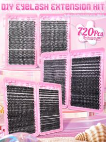 2160 piezas/720 piezas Racimos de pestañas individuales con rizo D 30D+40D y 40D+80D y 80D+100D de 9-16mm. Racimos de pestañas extra gruesas, de aspecto natural, con volumen dramático, ultra suaves y súper ligeras. Kit de extensión de pestañas postizas individuales reutilizables y segmentadas.