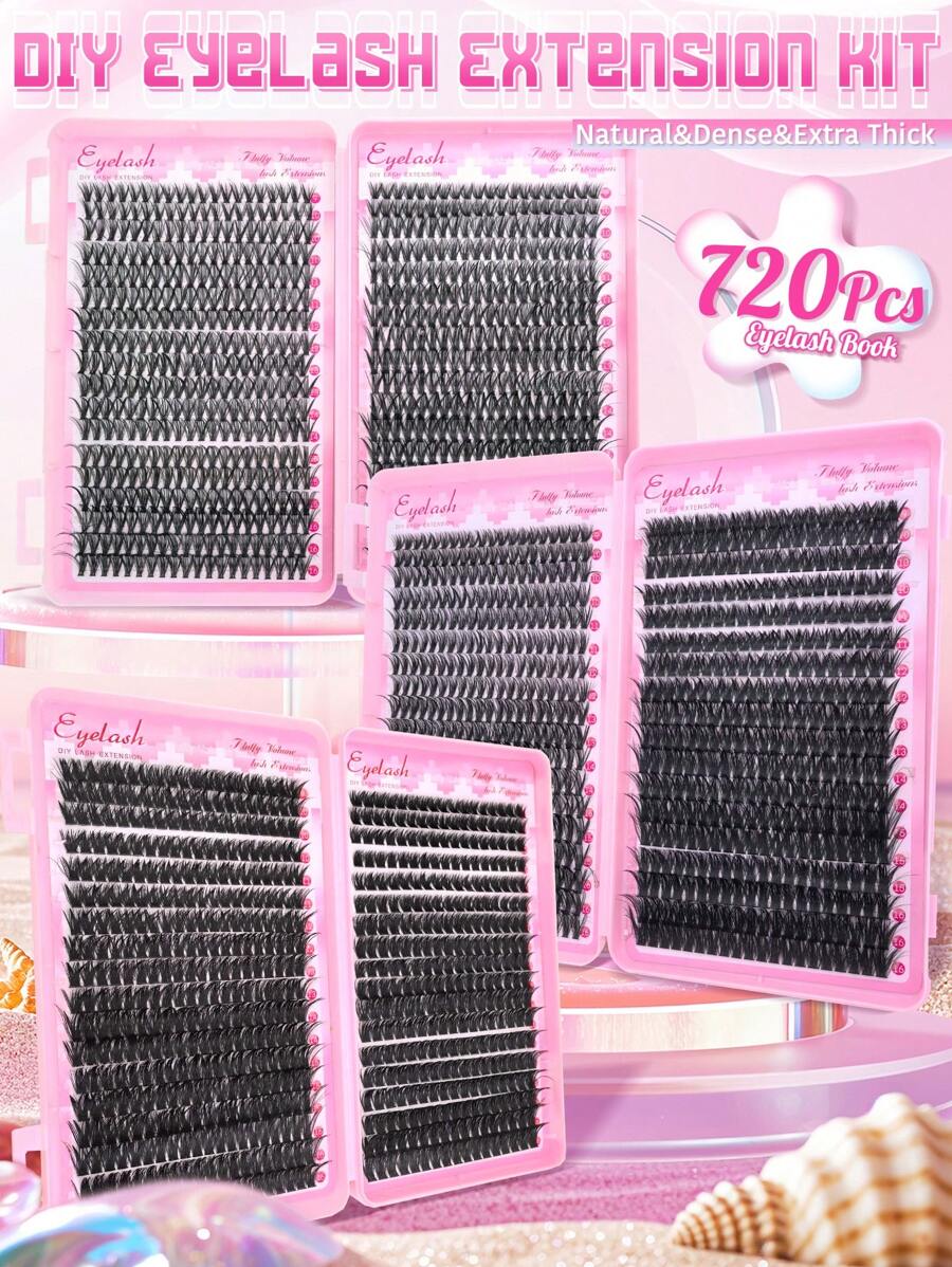 2160 piezas/720 piezas Racimos de pestañas individuales con rizo D 30D+40D y 40D+80D y 80D+100D de 9-16mm. Racimos de pestañas extra gruesas, de aspecto natural, con volumen dramático, ultra suaves y súper ligeras. Kit de extensión de pestañas postizas individuales reutilizables y segmentadas.