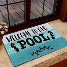 1pc 16"*24" 18"*30" Polyester Welcome Mat - Non-Slip, Machine Washable Doormat For Pool Area, Summer Home Decor - "Welcome To Our Pool" Flip Flop Design, Indoor/ Outdoor Use, Rectangular Shape
