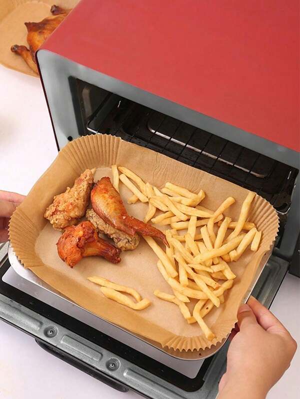 100 Stücke braune rechteckige Backpapier für Heißluftfritteuse, Backpapier zum Grillen, Barbecue, Camping, Verwendung in Küche zum Backen, Anti-Öl Papier zum Backen, Kochen, Outdoor Aktivitäten, Heißluftfritteuse Zubehör, Papier Heißluftfritteuse Einsatz, Papier Korb Schale, Backblech, Ofenzubehör, Backwerkzeuge, Küchenutensilien, Küchenhelfer