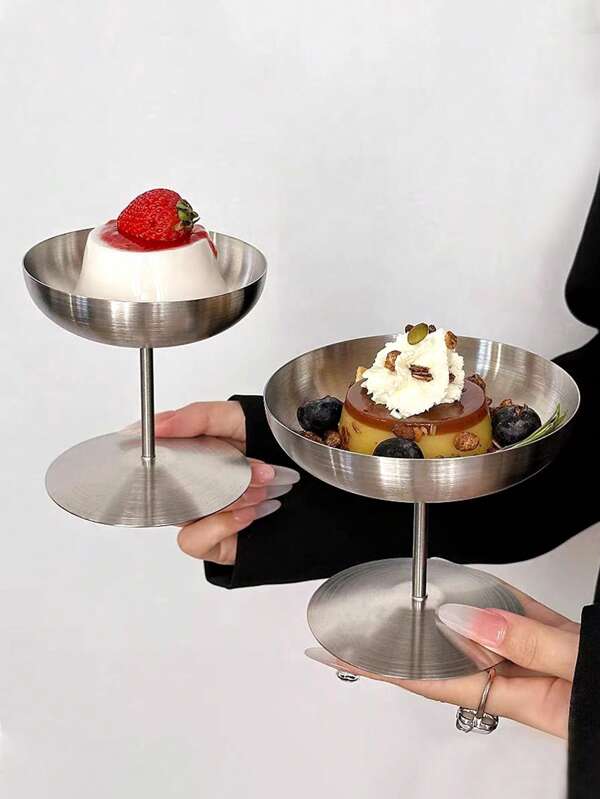 1pc Stainless Steel Dessert Bowl Ice Cream Cup, High Stem Creative 304 Stainless Steel Ice Cream Cup, Food Photography Prop