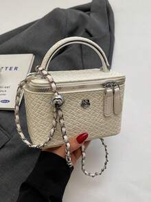 1 Piece Classic Fashion Elegant Solid Color Small Fragrance Style Popular New Hand Box Bag Simple Fashion Shoulder Messenger Bag - White - View 10