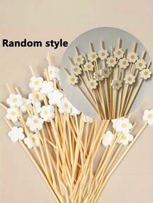 100pcs Sweet Daisy Theme Disposable Food Picks Flower Dessert Fruit Forks - Wooden Toothpick Sticks, Perfect For Drinks, Desserts, Appetizers, Fruit & Dessert Decorations, Party, Wedding, White Faux Pearl Mini Food Picks For Decoration, Kitchen, Summer Parties - Durable, Fun Drink Accessories - Multicolor - View 5