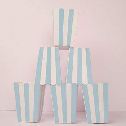 10pcs/20pcs/50pcs Blue And White Popcorn Boxes White And Blue Stripe Pattern Decorative Dinnerware Disposable Paper Popcorn Boxes Bucket Container For Wedding&Birthday&Movie Party Favor Supplies