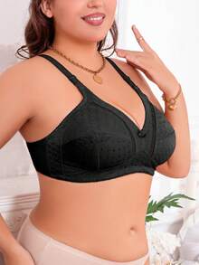 1 pieza Sujetador de lencería para mujer talla grande, con tirantes anchos ajustables, sin cables y sin costuras, delgado y transpirable, sujetador de enfermería cómodo de lencería - Negro - Ver 6
