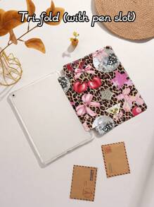 Beschermhoes met luipaardpatchwork en kersenpatroon, compatibel met iPad Air4/5 10,9 inch, iPad 7/8/9/10,2 inch, iPad 10e generatie, compatibel met Kindle Paperwhite 12e generatie 2024, Kindle (11e generatie) 2022-release, compatibel met Samsung Galaxy Tab S6 Lite 10,4 inch, automatische slaap-/waakfunctie, opties voor meerdere stijlen
