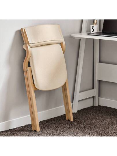 SoBuy Folding Wooden Stoel Upholstery Ergonomic Kitchen Dining Room Chair, Foldable Space Saving, Fully Assembled, Ideal Kitchen, Balcony Office, Grijs FST40 HG view 4