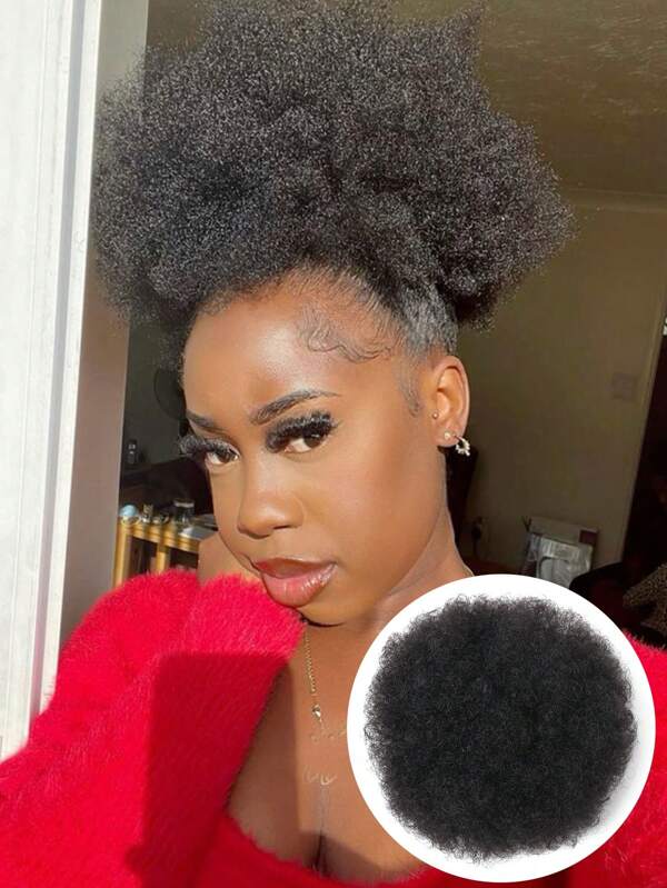 1 pezzo Extension per coda di cavallo e chignon, riccia afro, colore marrone scuro, per capelli corti di bambine e ragazze, ideale per Natale, Capodanno, carnevale e festival musicali