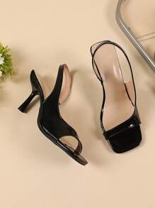 1 Paar Große Größen glitzernde spiegelblanke PU-Leder Highheels Sandalen für Teenager Mädchen, verstellbarer Riemen, quadratische Zehenform, anmutiger Keilabsatz, geeignet für täglichen Lässig-Stil, Partys, Reisen, Urlaub, Frühling & Sommer