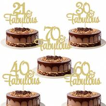 1pc 60th/30th/40th/50th/70th/80th Birthday Cake Decoration, Shiny Happy Birthday Cake Topper Set, Birthday Party Supplies - Gold - View 11