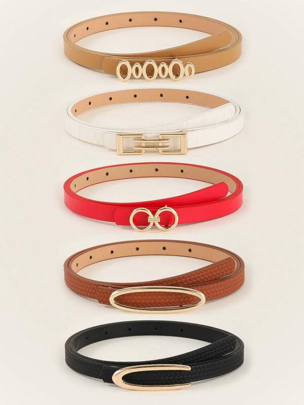 5 أحزمة معدنية هندسية الشكل، عصرية للمراهقين والشابات، مناسبة للحفلات والتجمعات والمناسبات الكاجوال في الصيف والمدرسة والخريف وعيد الهالوين