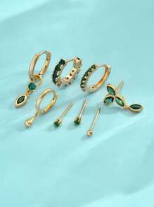 Ensemble De 8 Boucles D'oreilles Clou En Pierre Naturelle Et Zirconie De Couleur Vert Fabuleux Pour Femmes, Adapté À Une Utilisation Quotidienne, Rendez-vous, Fête Et Travail