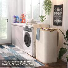Free Shipping - 100L Tall Laundry Hamper With Lid N Handle, Large Waterproof Clothes Laundry Basket Laundry Storage Bin Organizer For Dorm, Bathroom, Bedroom, Laundry Room, Clothing, Toys - 米色 - 查看 4